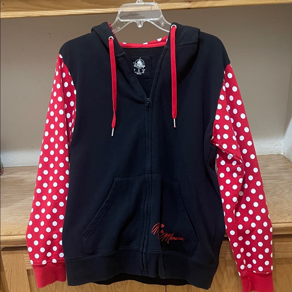 Disney Black Hoodie with Red Polka Dot Sleeves